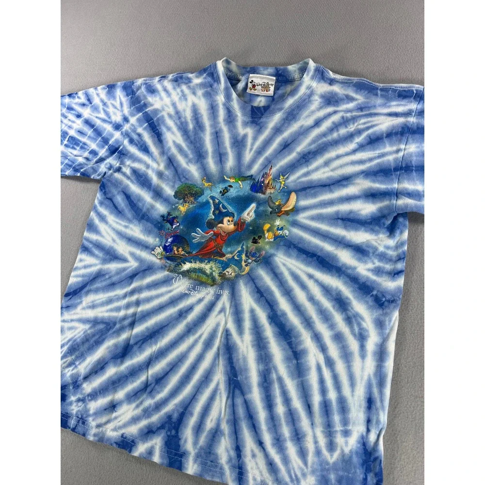 Vintage Y2K Walt Disney World Kids Tie Dye Blue/White Mickey Kids Size (Large)